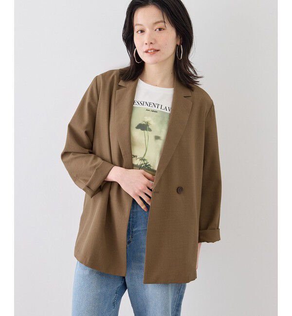 Rope&rsquo;Picnic「エアリーリネンライク ダブルジャケット/接触冷感・UVカット・速乾」|テーラードジャケット|