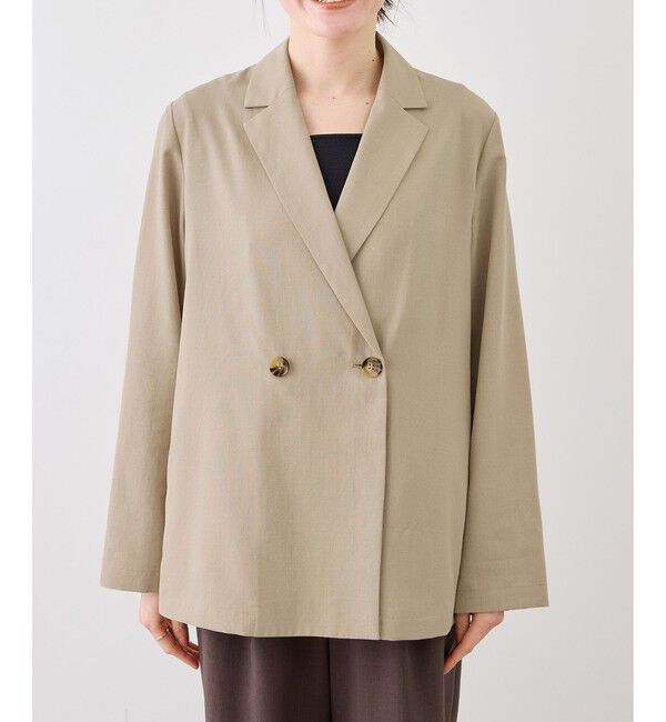 Rope&rsquo;Picnic「エアリーリネンライク ダブルジャケット/接触冷感・UVカット・速乾」|テーラードジャケット|