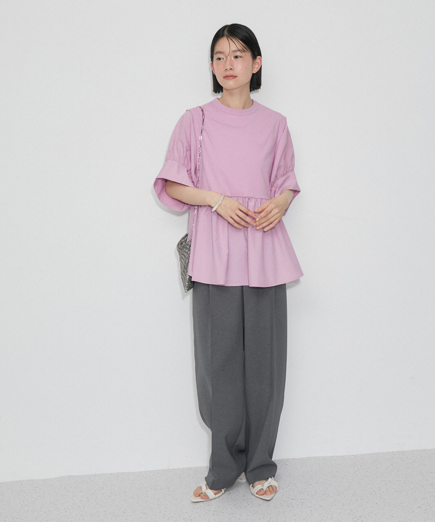 ADAM ET ROPE'「【再入荷・サステナブル・洗える・UVカット】バウンスカフスプルオーバー」|Tシャツ・カットソー|