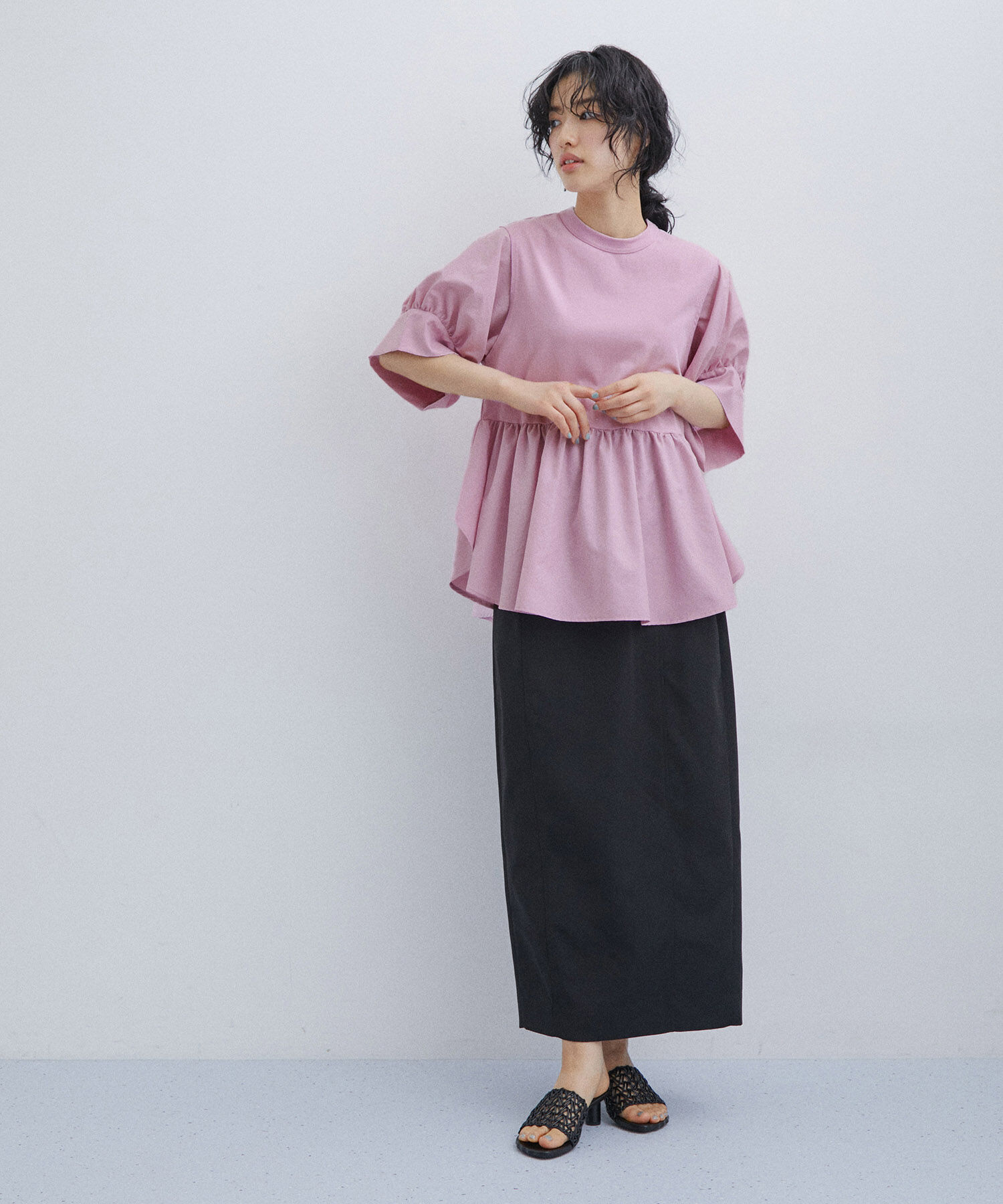 ADAM ET ROPE'「【再入荷・サステナブル・洗える・UVカット】バウンスカフスプルオーバー」|Tシャツ・カットソー|