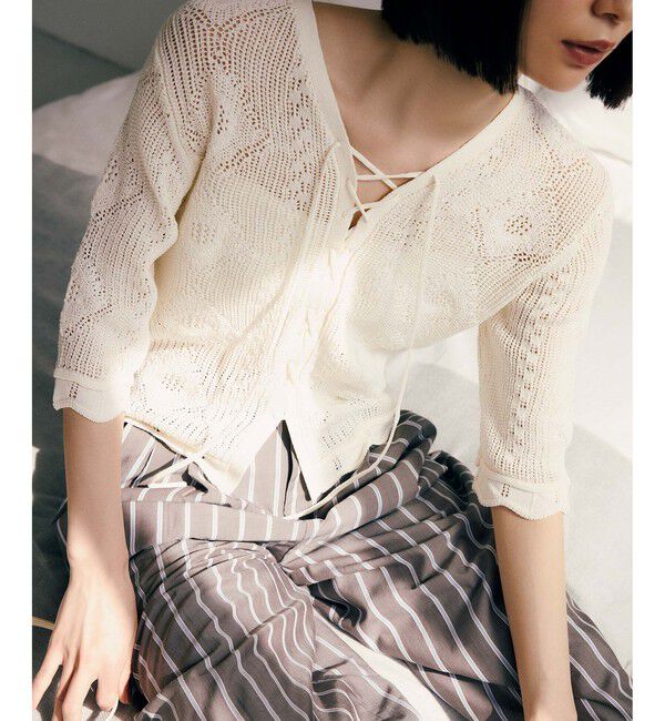ADAM ET ROPE'「【WEB限定】2wayレースアップカーディガン」|カーディガン|オフホワイト(15)