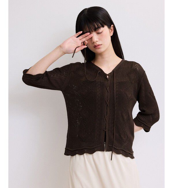 ADAM ET ROPE'「【WEB限定】2wayレースアップカーディガン」|カーディガン|ブラウン(20)