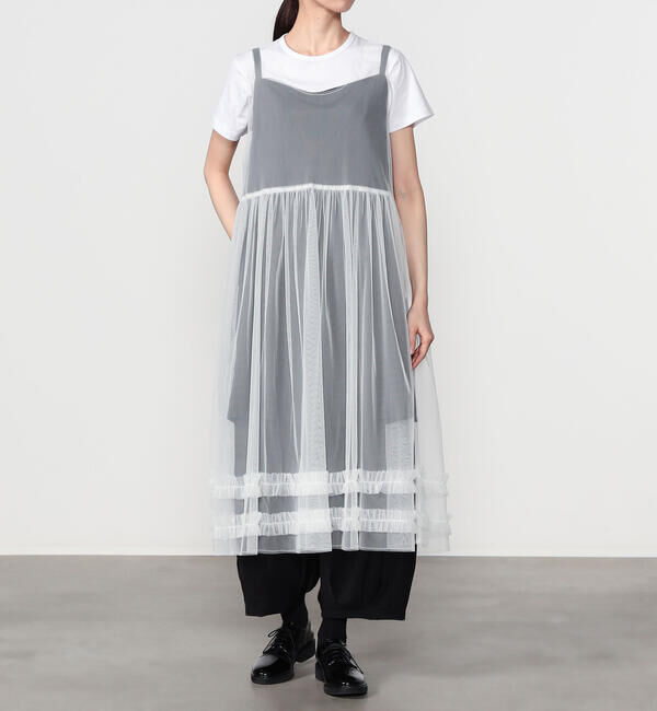  「eunoia | レイヤードメッシュワンピース WOMEN」|ワンピース|WHITE