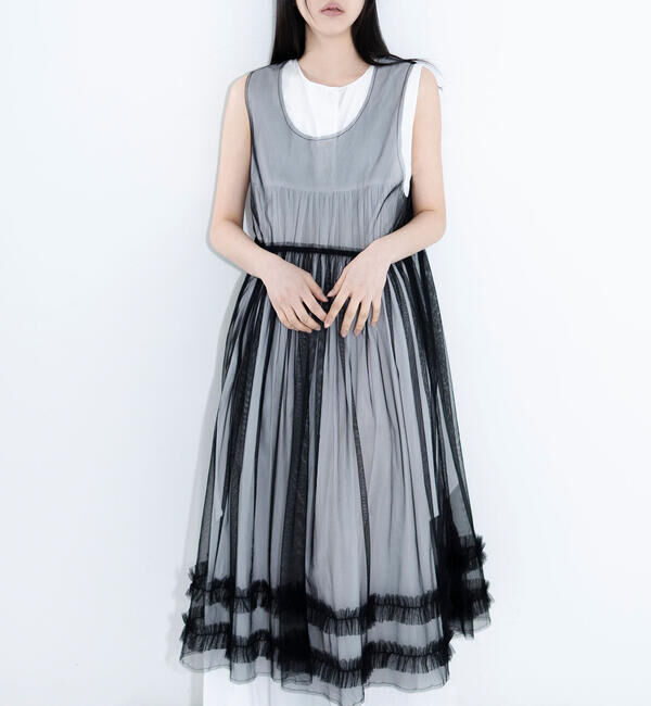  「eunoia | レイヤードメッシュワンピース WOMEN」|ワンピース|BLACK