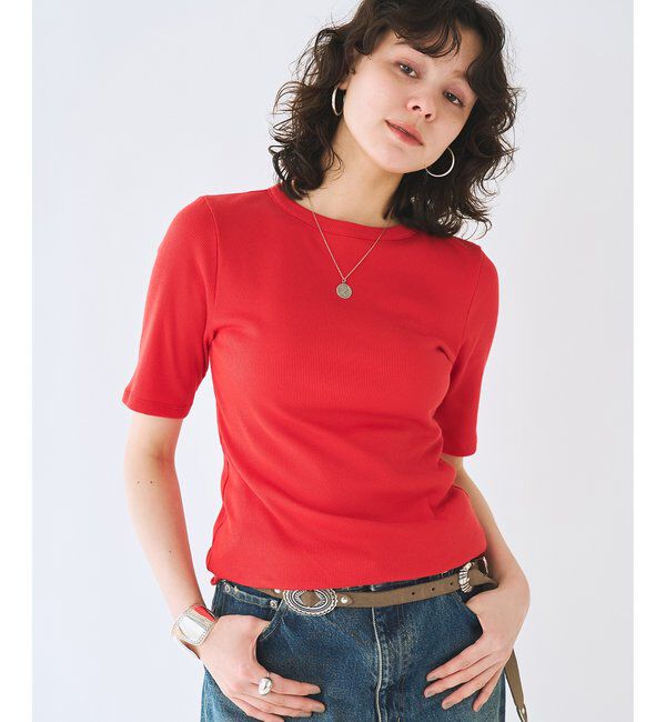  「半袖クルーネックテレコカットソー」|Tシャツ・カットソー|レッド