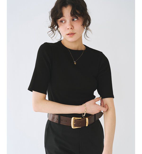  「半袖クルーネックテレコカットソー」|Tシャツ・カットソー|ブラック