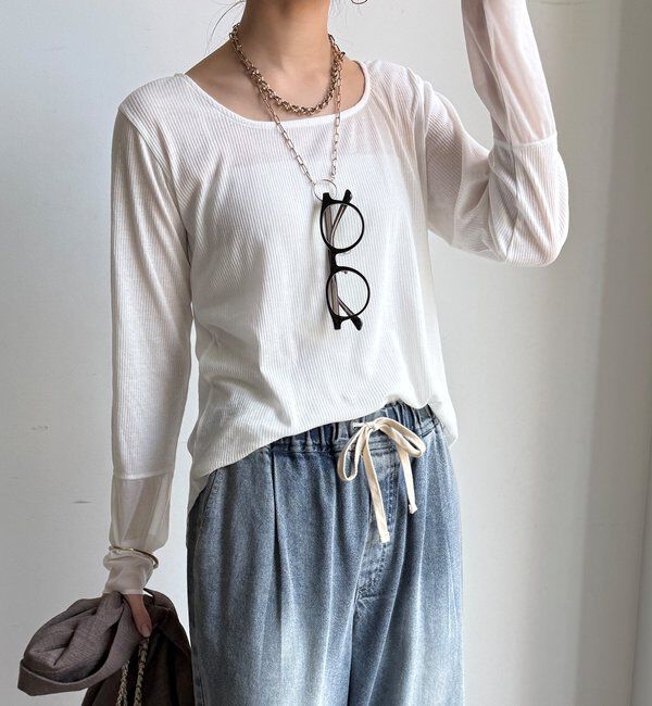  「【柔らかい着心地】袖シアーリブTEE」|Tシャツ・カットソー|