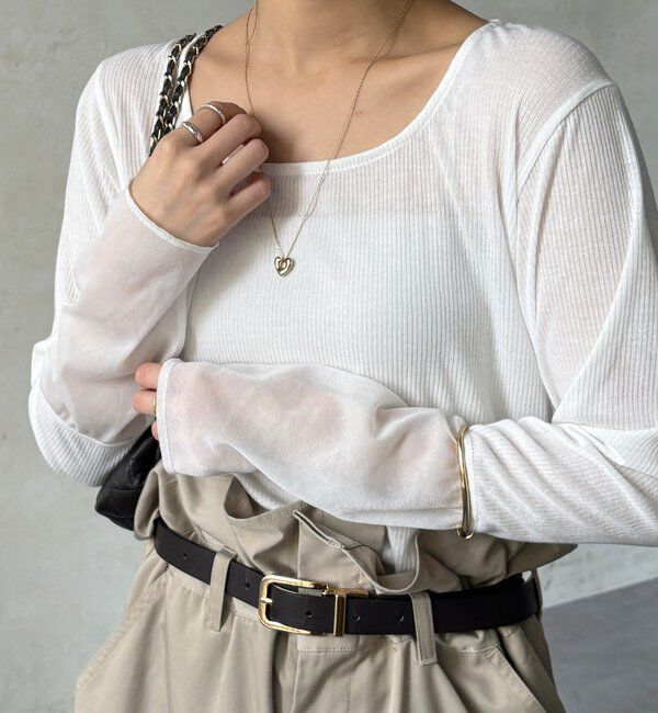  「【柔らかい着心地】袖シアーリブTEE」|Tシャツ・カットソー|