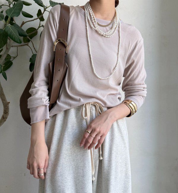  「【柔らかい着心地】袖シアーリブTEE」|Tシャツ・カットソー|