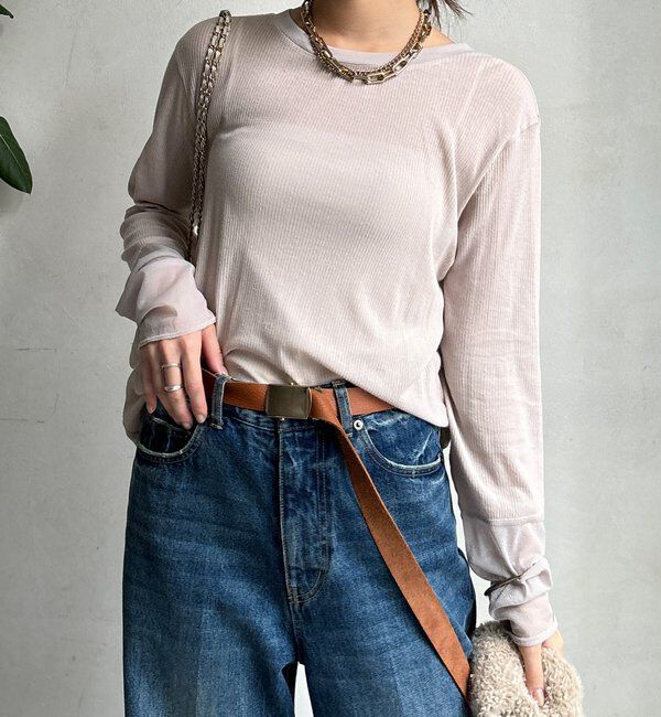  「【柔らかい着心地】袖シアーリブTEE」|Tシャツ・カットソー|