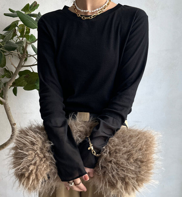  「【柔らかい着心地】袖シアーリブTEE」|Tシャツ・カットソー|