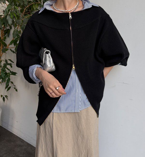  「フロントジップニット」|ニット・セーター|ブラック