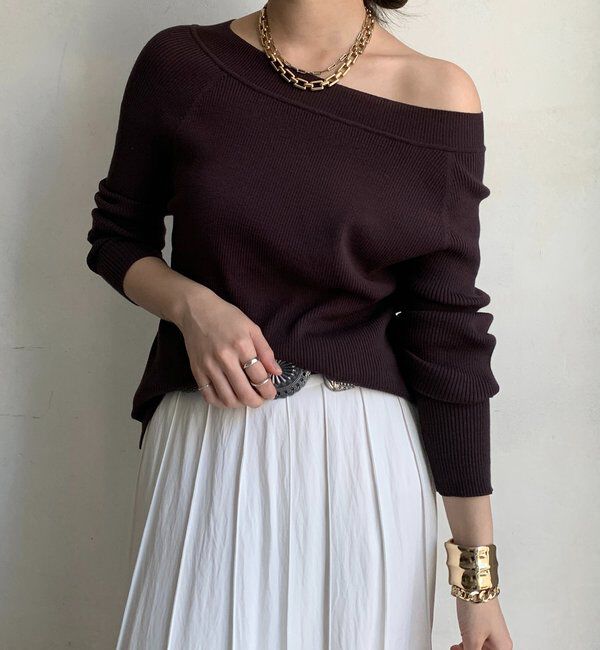  「ボートネックリブニット」|ニット・セーター|ブラウン