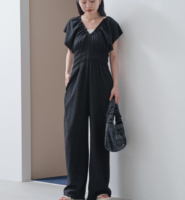  「【低身長サイズ】シャーリングイージーオールインワン」|オールインワン|