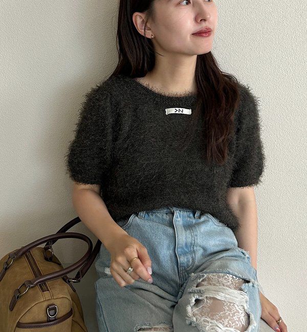  「【新色追加/セットアップ対応/前後2WAY】シャギー半袖カーディガン」|カーディガン|