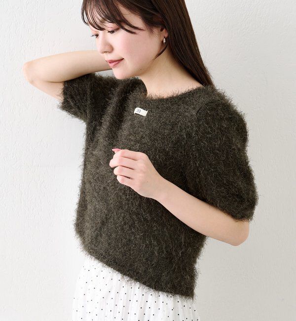  「【新色追加/セットアップ対応/前後2WAY】シャギー半袖カーディガン」|カーディガン|チャコールグレー