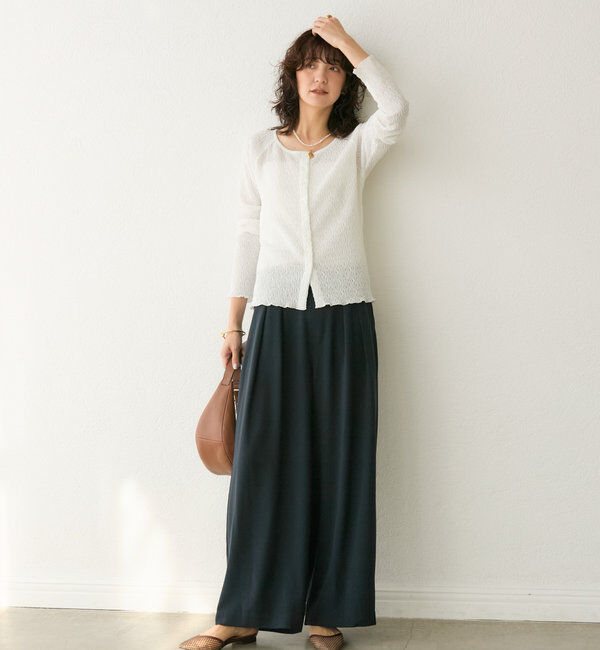  「【ウォッシャブル】【シーズンレスで使える】タックワイドスラックス」|チノ|