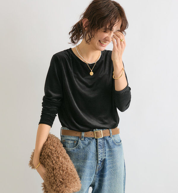  「【1枚でも様になる】シアーベロアロンT」|Tシャツ・カットソー|