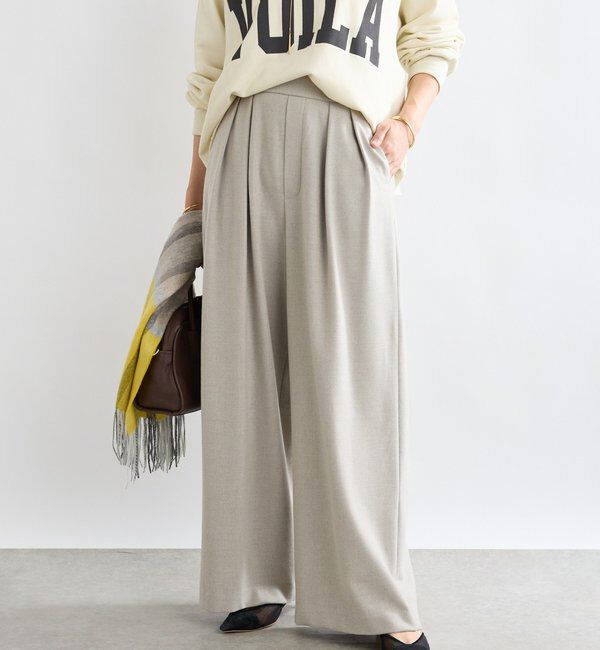  「【最高気温5度の寒い日に！/すっきり見え】ウォームタックワイドスラックス」|チノ|グレージュ