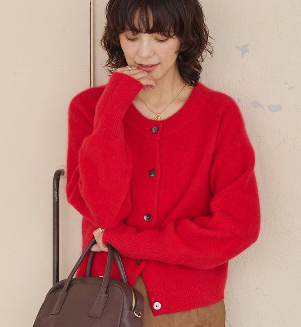  「【上質素材】ヘアリーヤーン2wayカーディガン」|カーディガン|レッド