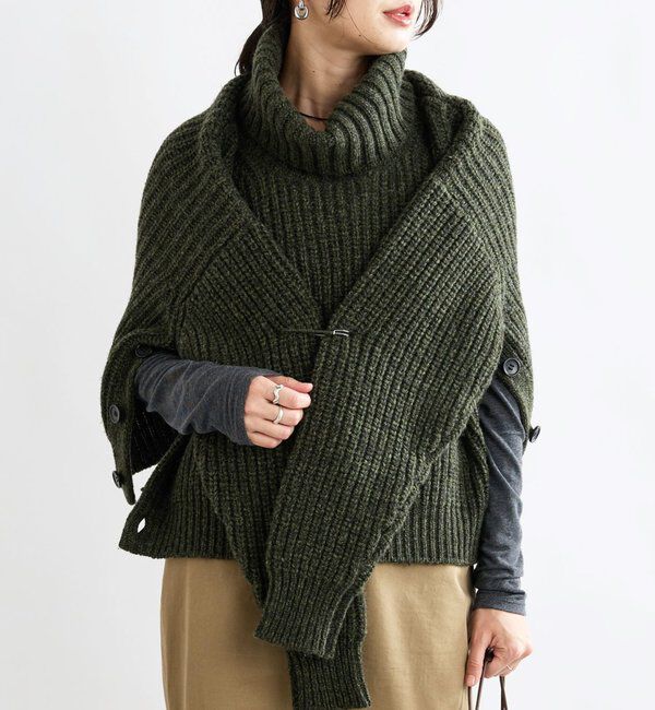  「【MONN.:.(モン)】タートルネックニット」|ニット・セーター|カーキ