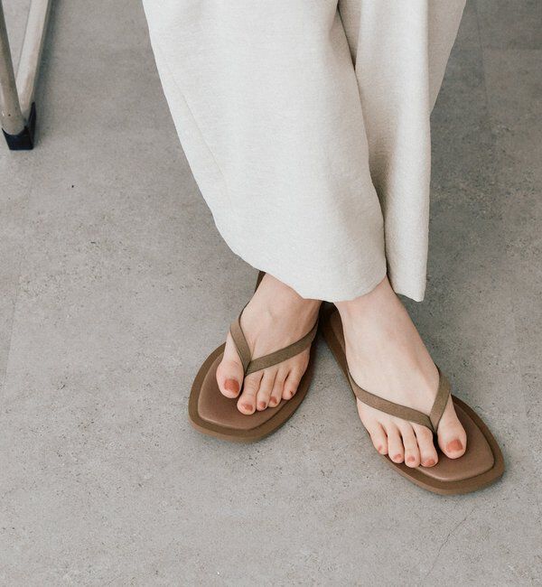  「予約【モードな印象に】スクエアトングコンビサンダル」|サンダル|