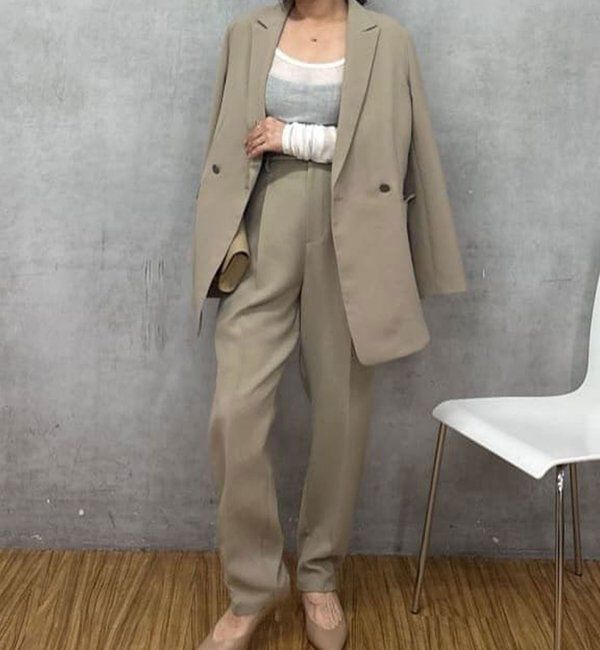  「【シワになりにくい】ジャージーテーパードパンツ」|チノ|