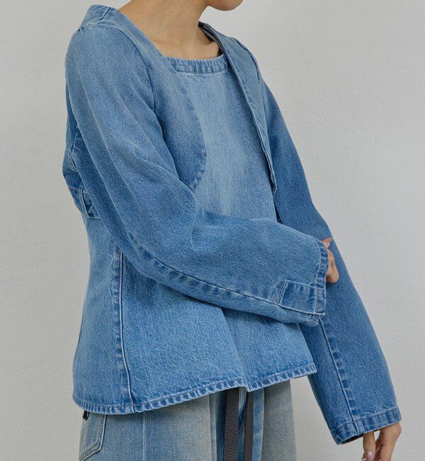  「【PEAS】デニムジャケットボレロ」|デニムジャケット|