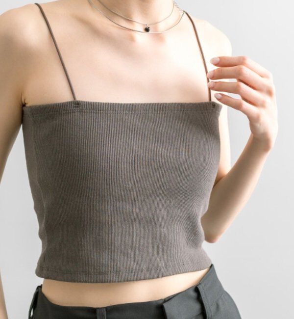  「【万能インナー/嬉しい7色展開】パット付きショートキャミソール2」|キャミソール|チャコールグレー