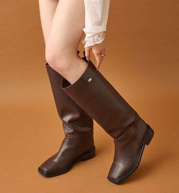  「スクエアトゥロングブーツ」|ロングブーツ|ブラウン