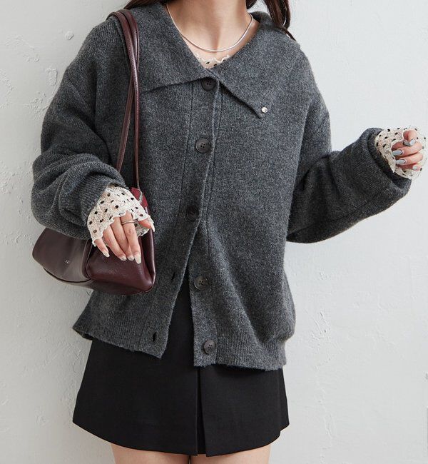  「襟付きプレートニットカーディガン」|カーディガン|