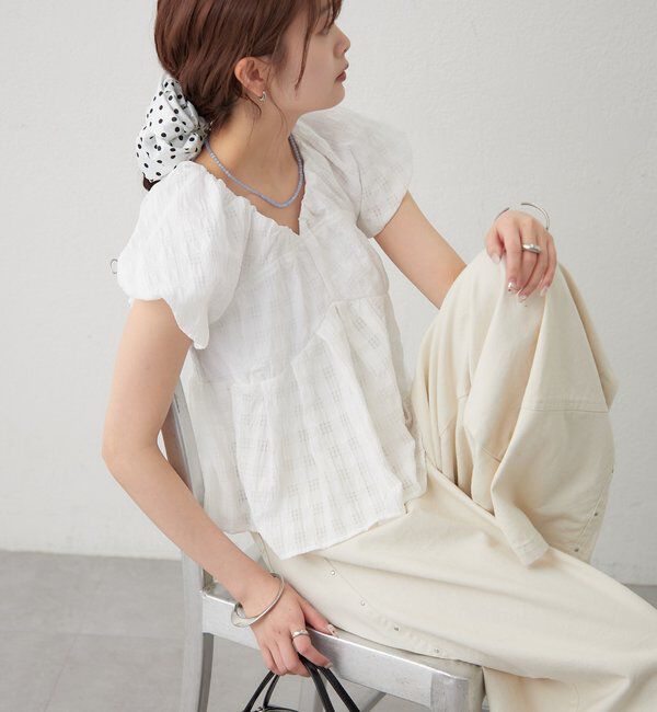  「チェックパフブラウス」|シャツ・ブラウス|