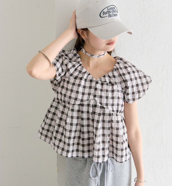  「チェックパフブラウス」|シャツ・ブラウス|