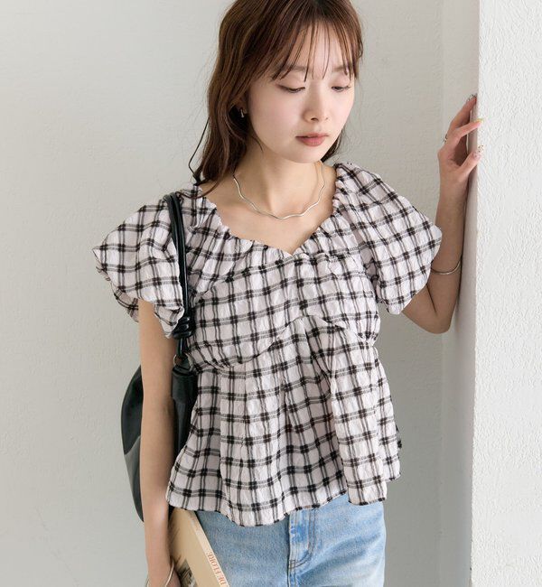  「チェックパフブラウス」|シャツ・ブラウス|