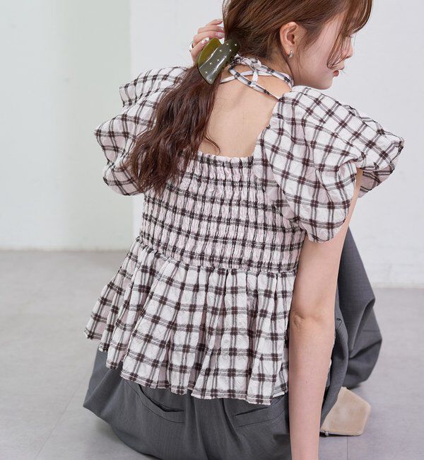  「チェックパフブラウス」|シャツ・ブラウス|