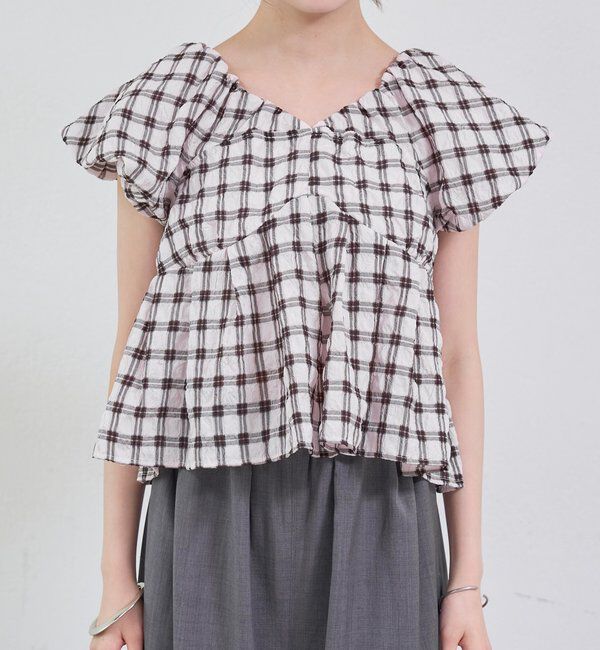  「チェックパフブラウス」|シャツ・ブラウス|