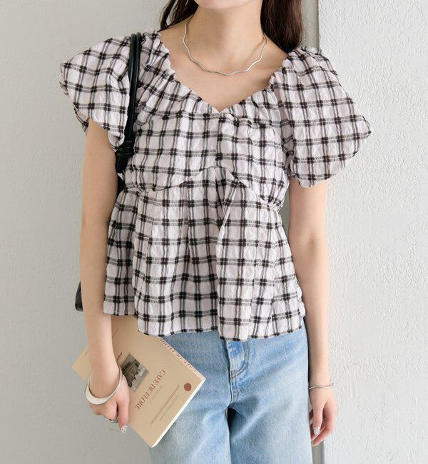  「チェックパフブラウス」|シャツ・ブラウス|