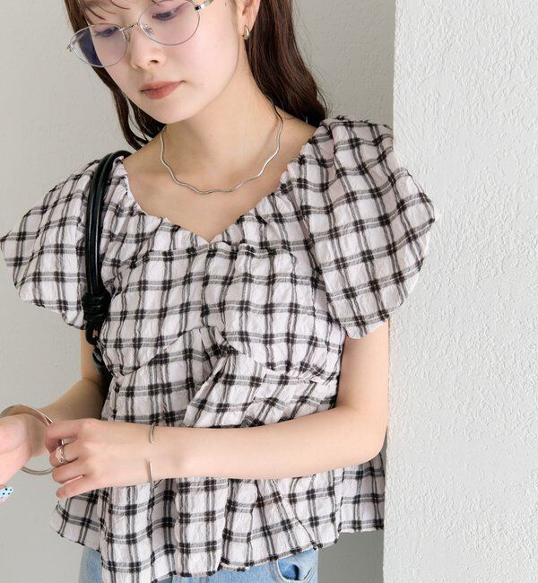  「チェックパフブラウス」|シャツ・ブラウス|