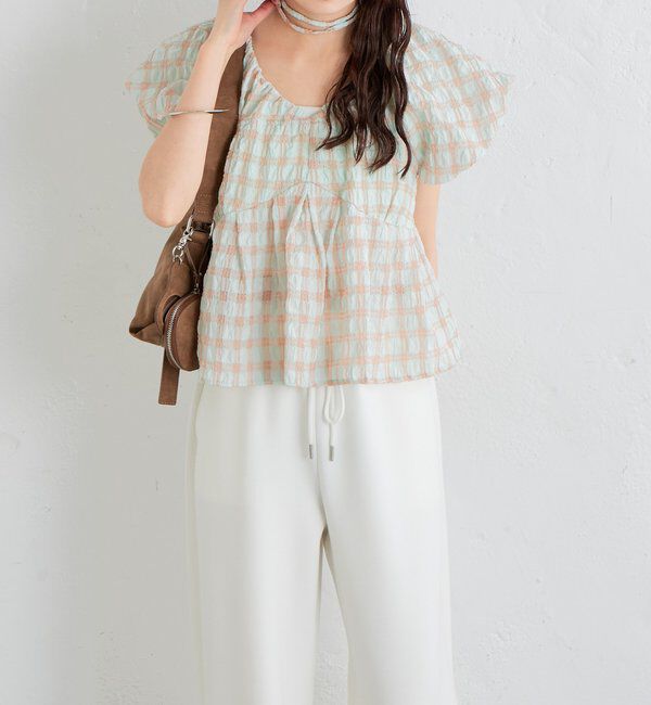  「チェックパフブラウス」|シャツ・ブラウス|
