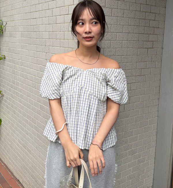  「チェックパフブラウス」|シャツ・ブラウス|