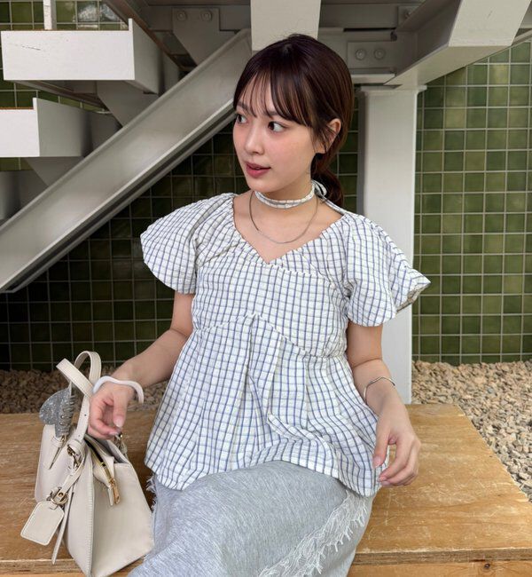  「チェックパフブラウス」|シャツ・ブラウス|