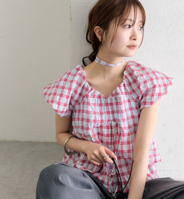  「チェックパフブラウス」|シャツ・ブラウス|
