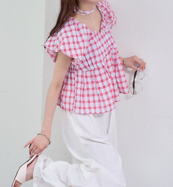  「チェックパフブラウス」|シャツ・ブラウス|