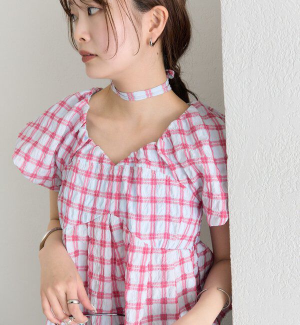  「チェックパフブラウス」|シャツ・ブラウス|