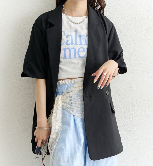  「袖口ギャザー半袖ジャケット」|テーラードジャケット|