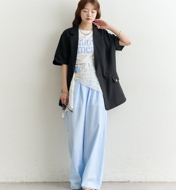  「袖口ギャザー半袖ジャケット」|テーラードジャケット|