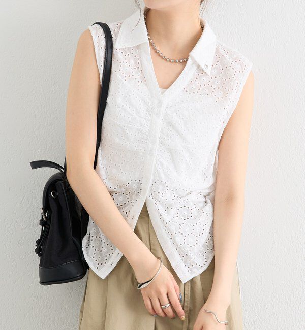  「襟付きサイドギャザーシェイプシャツ」|シャツ・ブラウス|