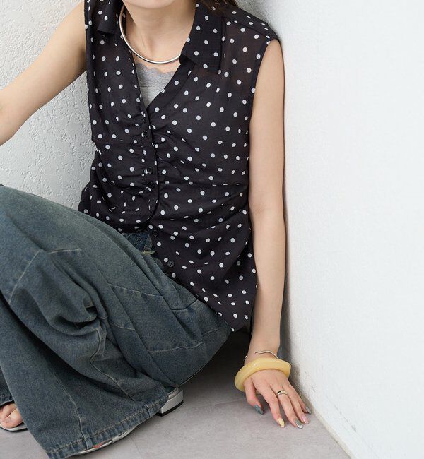  「襟付きサイドギャザーシェイプシャツ」|シャツ・ブラウス|