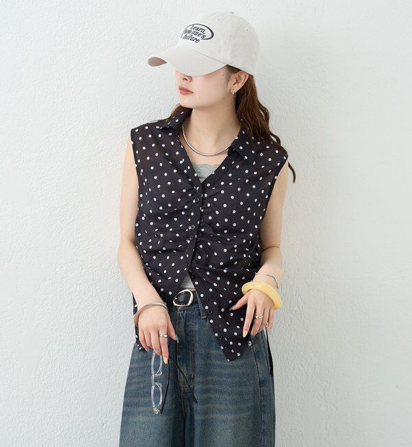  「襟付きサイドギャザーシェイプシャツ」|シャツ・ブラウス|