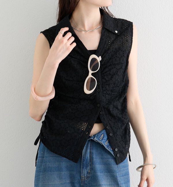  「襟付きサイドギャザーシェイプシャツ」|シャツ・ブラウス|